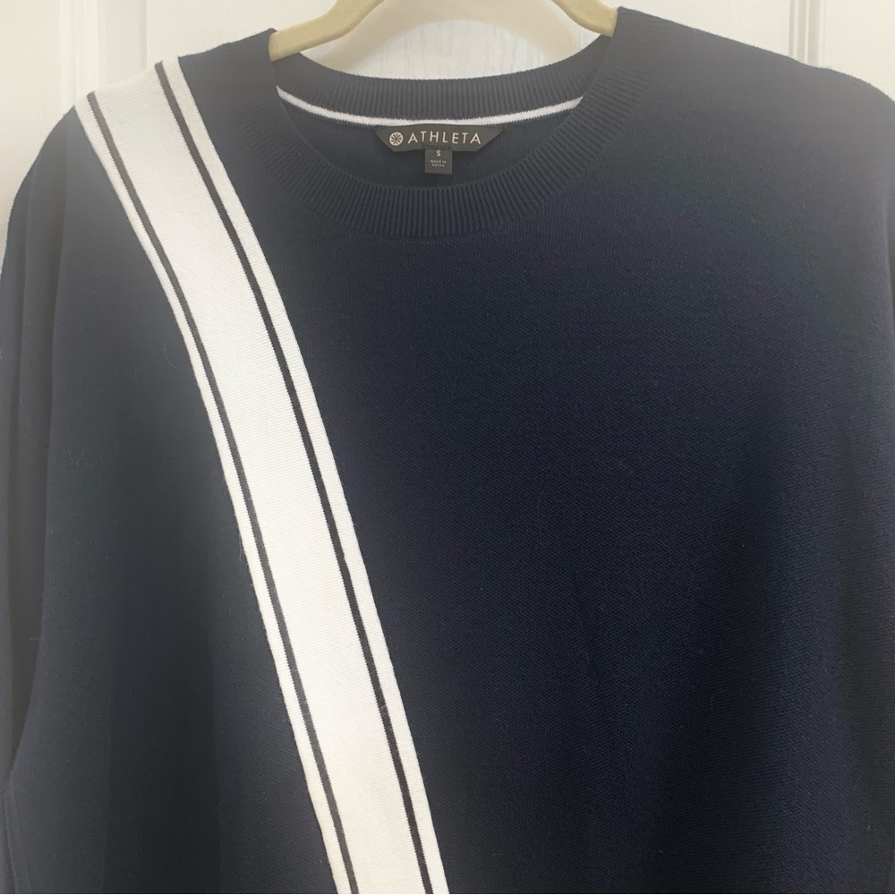 ATHLETA Navy with White Diagonal Stripe Sweater - Picture 4 of 8
